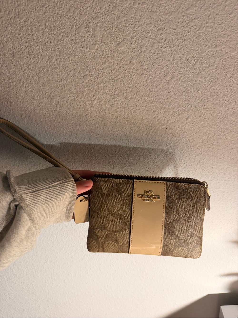 Coach Signature Canvas Wristlet in Brown and Tan